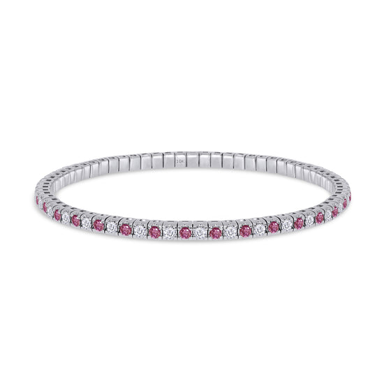 2.20MM Round Cut Pink And White IGI Certified Lab Grown Diamond Stretchable Tennis Bracelet In 10K Or 14K Solid Gold