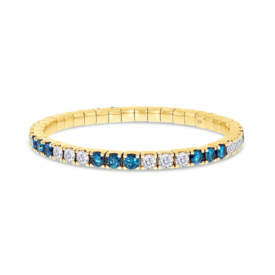 Load image into Gallery viewer, Round Cut Blue And White IGI Certified Lab Grown Diamond 4MM Stretchable Tennis Bracelet In 10K Or 14K Solid Gold
