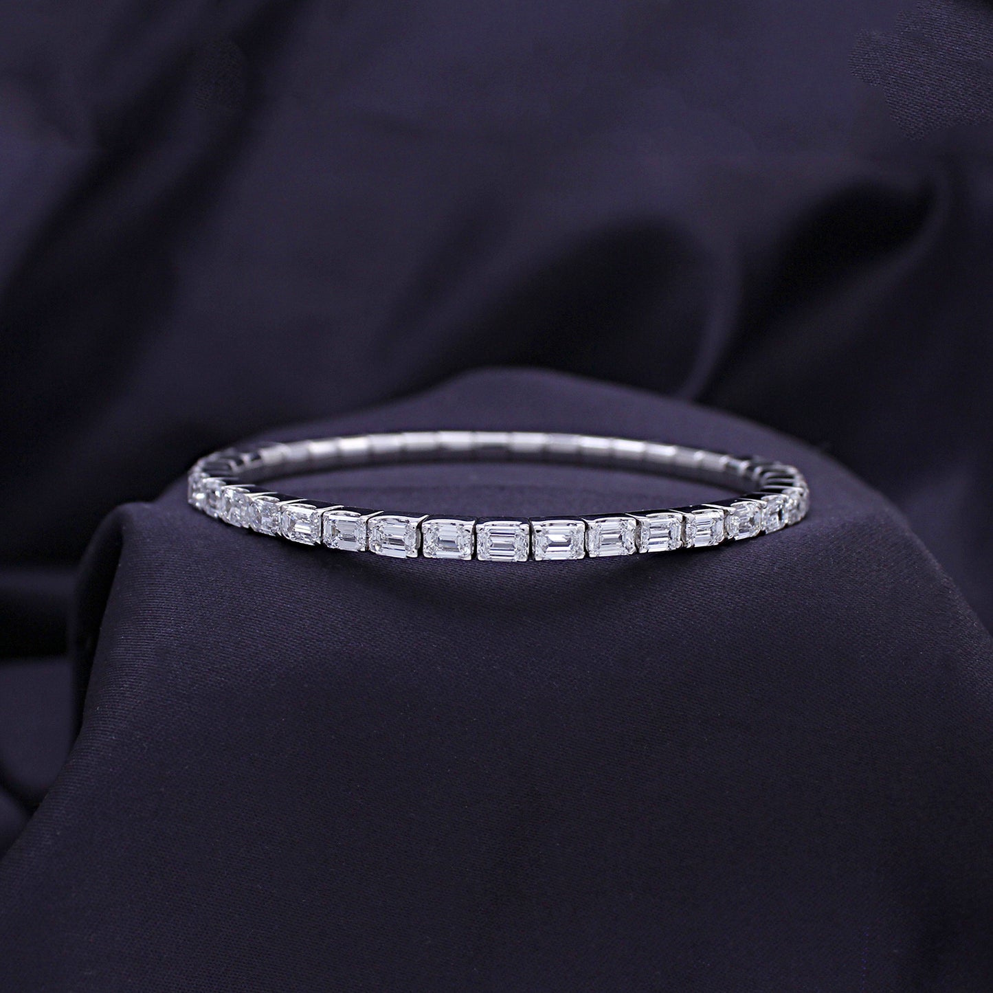 Emerald Shape EGL Certified Lab Grown Diamond Stretchable Tennis Bracelet For Women In 10K Or 14K Solid Gold Jewelry