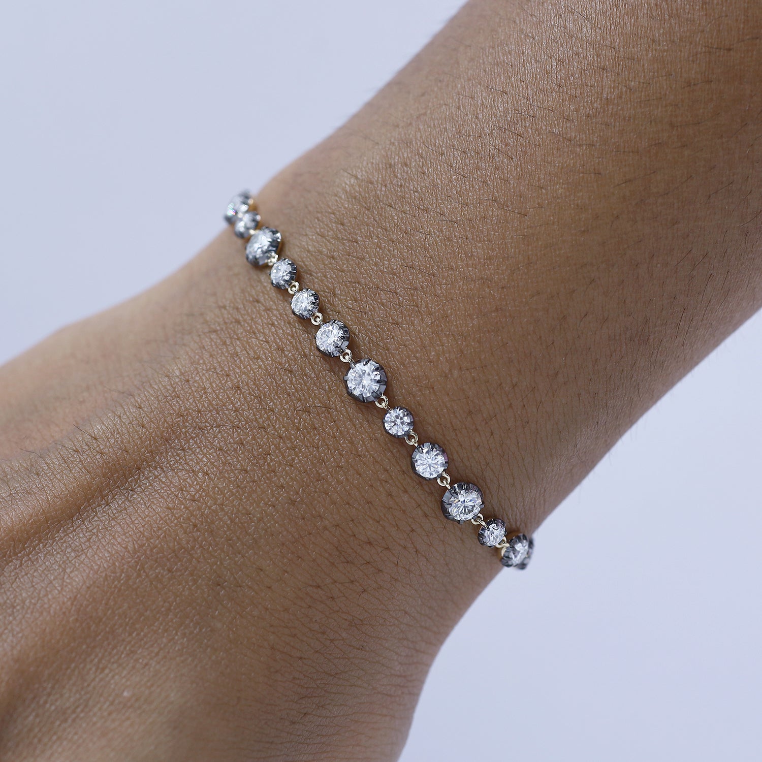 Tennis Two Tone Link Chain Bracelet Lab Created Moissanite