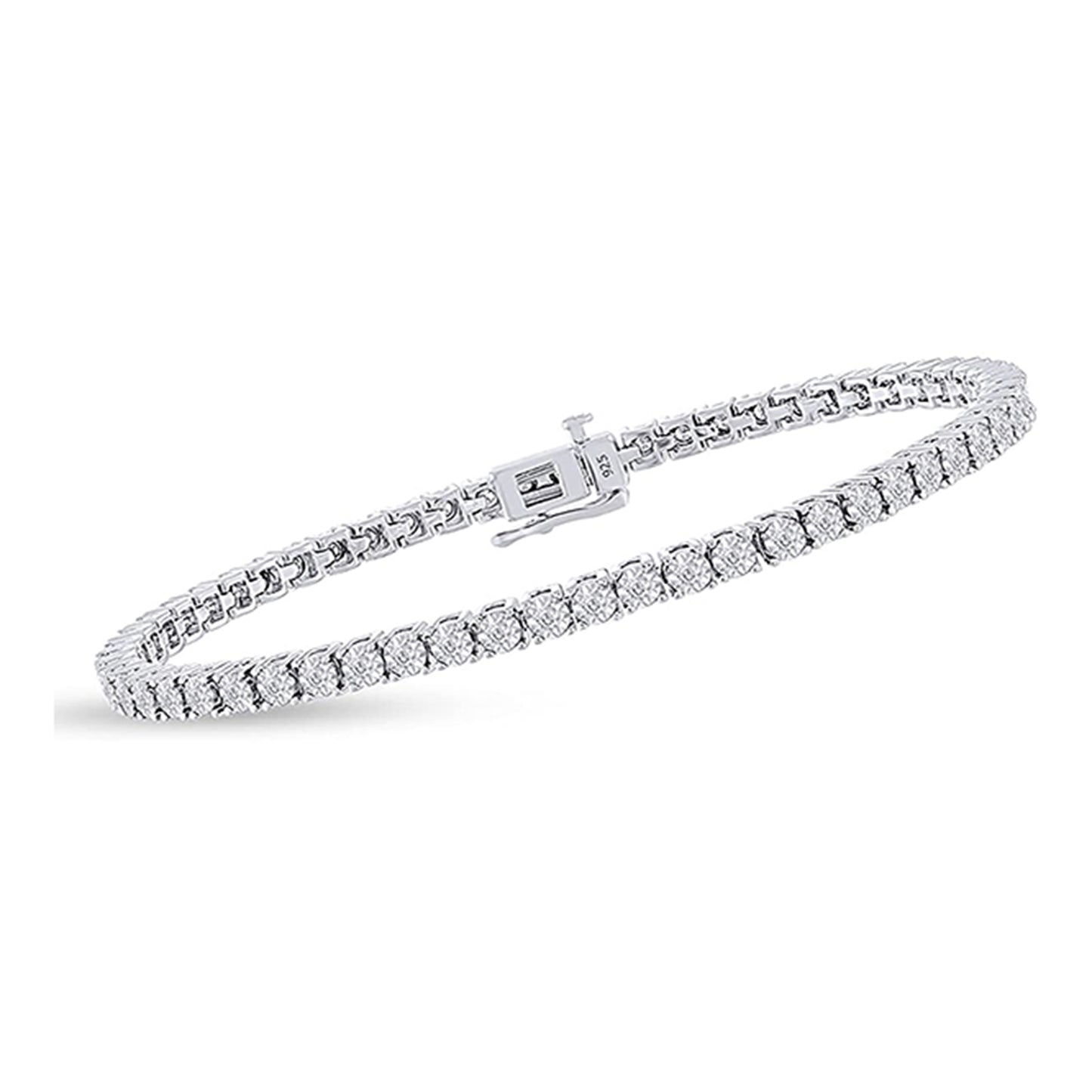 1 Carat Round Natural White Diamond Miracle Set Tennis Bracelet For Women In 925 Sterling Silver