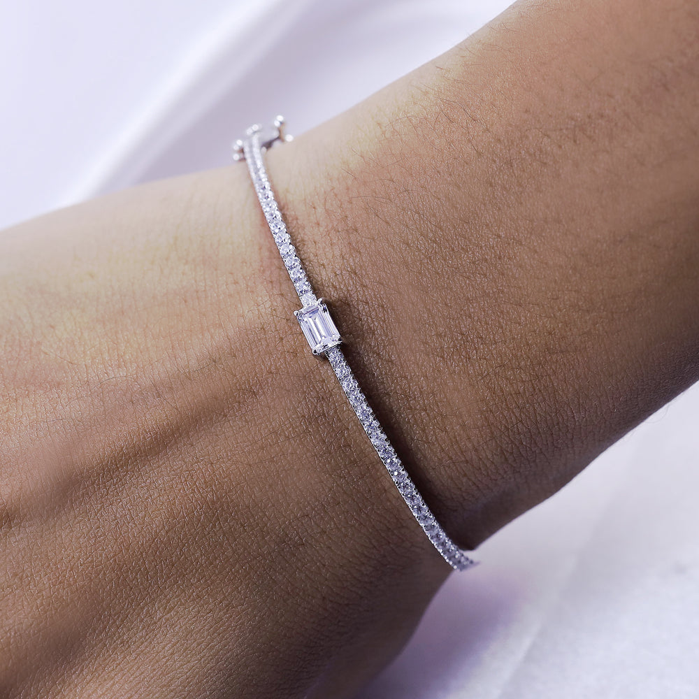 
                      
                        Emerald & Round White Cubic Zirconia Tennis Bangle Bracelet For Women In 925 Sterling Silver
                      
                    