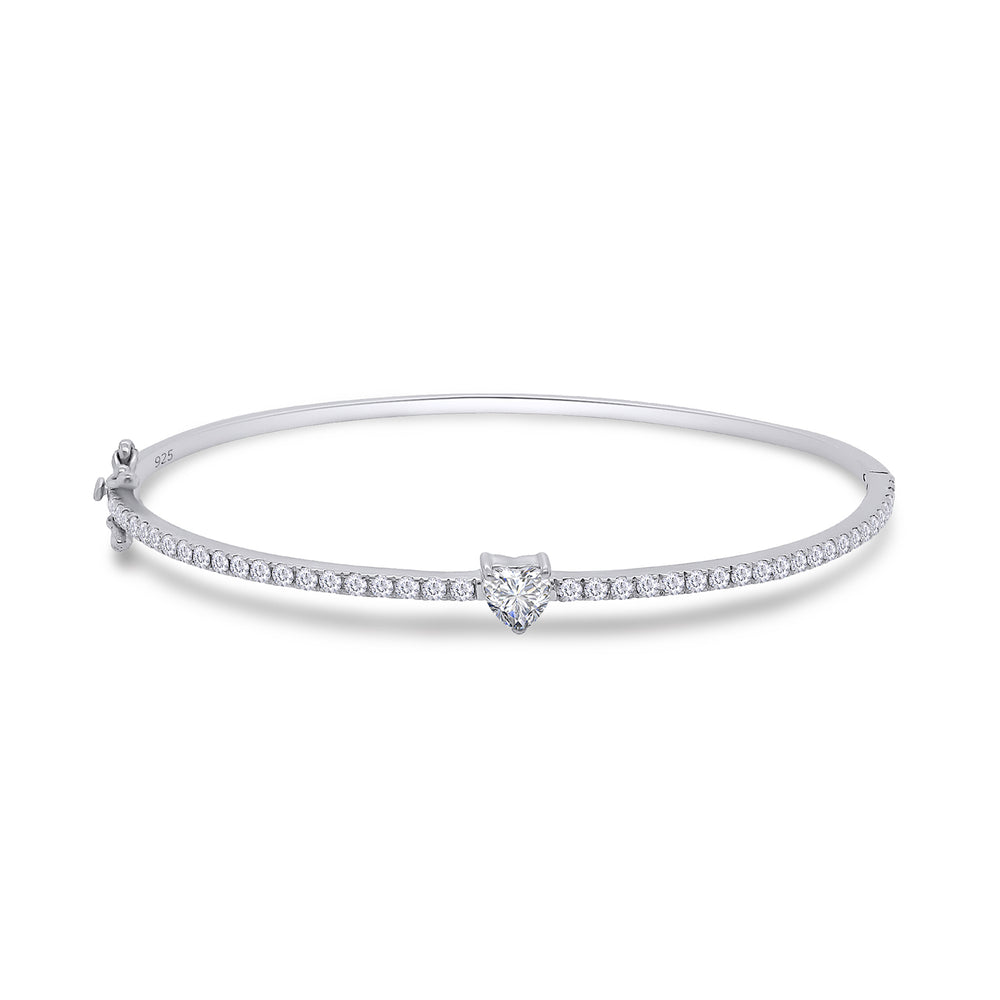 
                      
                        Heart & Round White Cubic Zirconia Tennis Bangle Bracelet For Women In 925 Sterling Silver
                      
                    