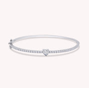 Heart & Round White Cubic Zirconia Tennis Bangle Bracelet