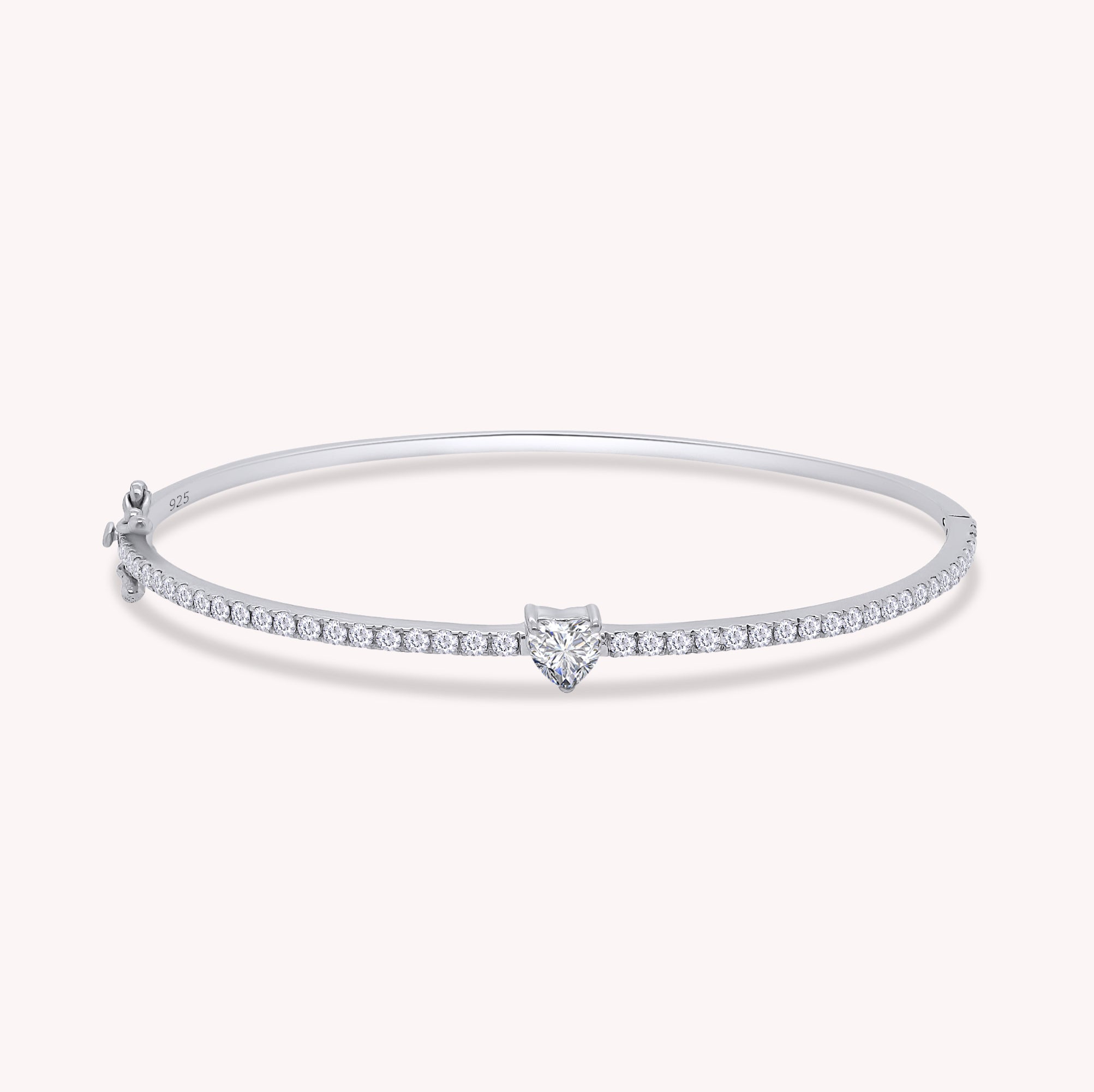 Heart & Round White Cubic Zirconia Tennis Bangle Bracelet