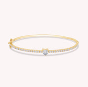 Heart & Round White Cubic Zirconia Tennis Bangle Bracelet