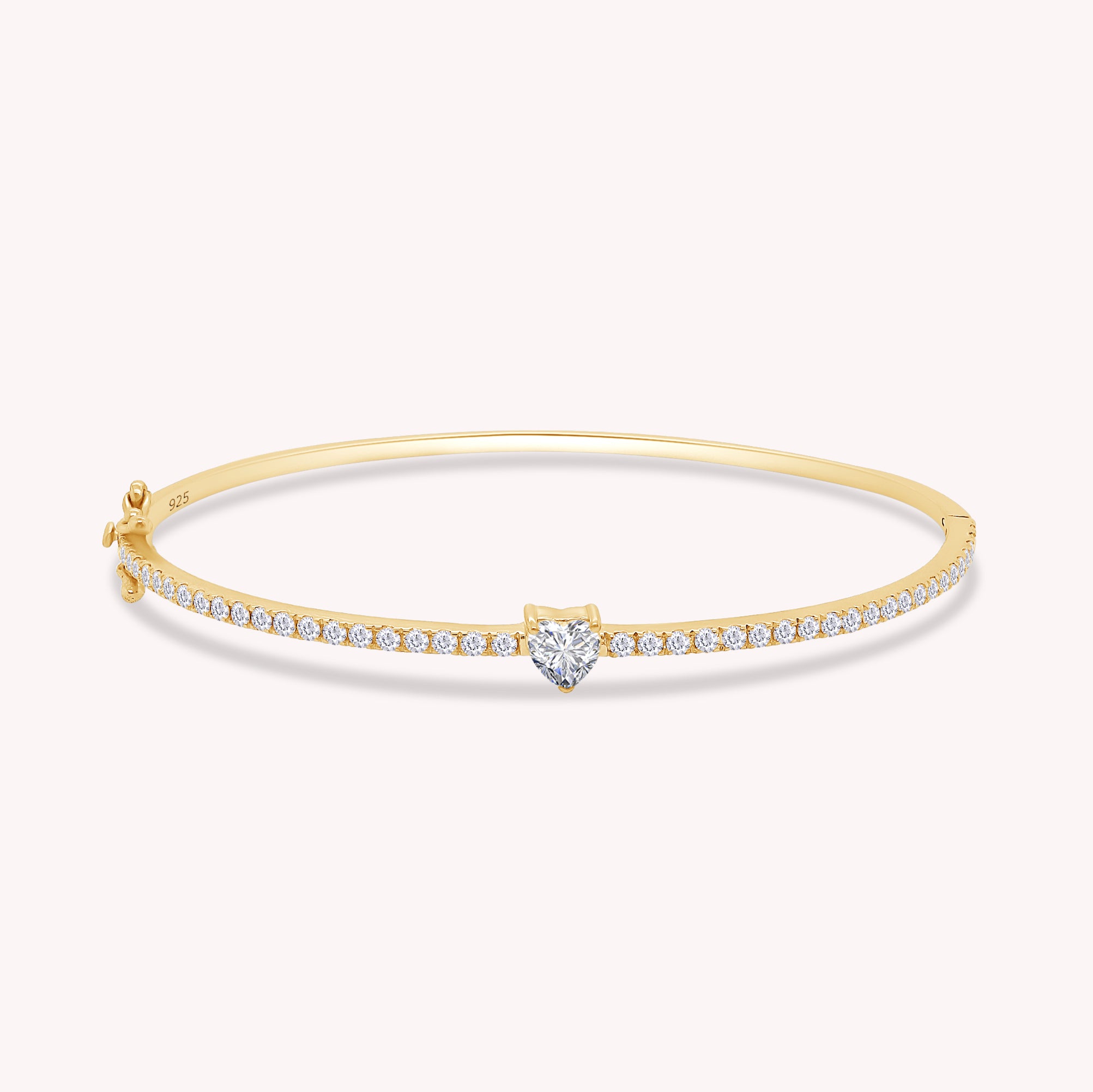 Heart & Round White Cubic Zirconia Tennis Bangle Bracelet