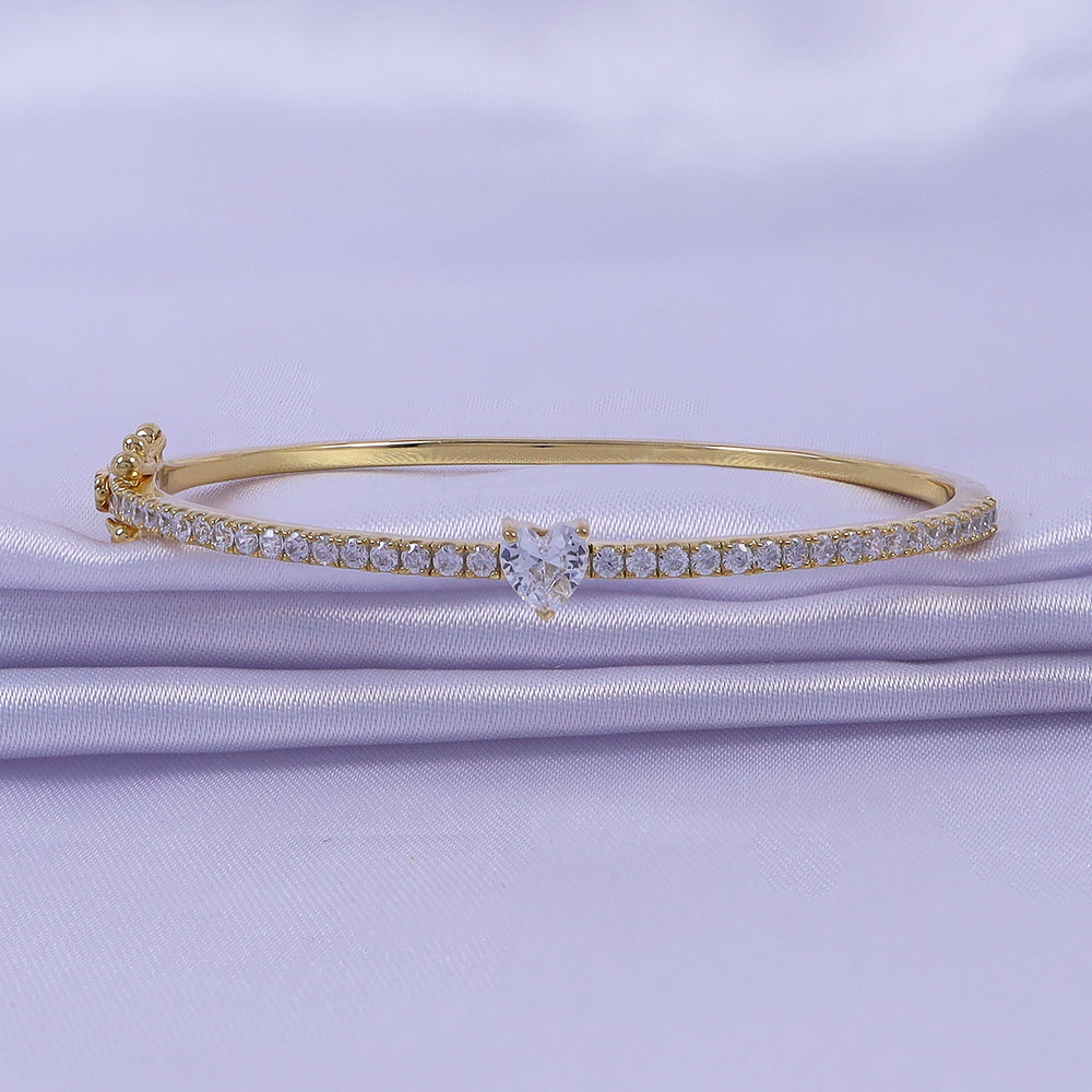 
                      
                        Heart & Round White Cubic Zirconia Tennis Bangle Bracelet For Women In 925 Sterling Silver
                      
                    