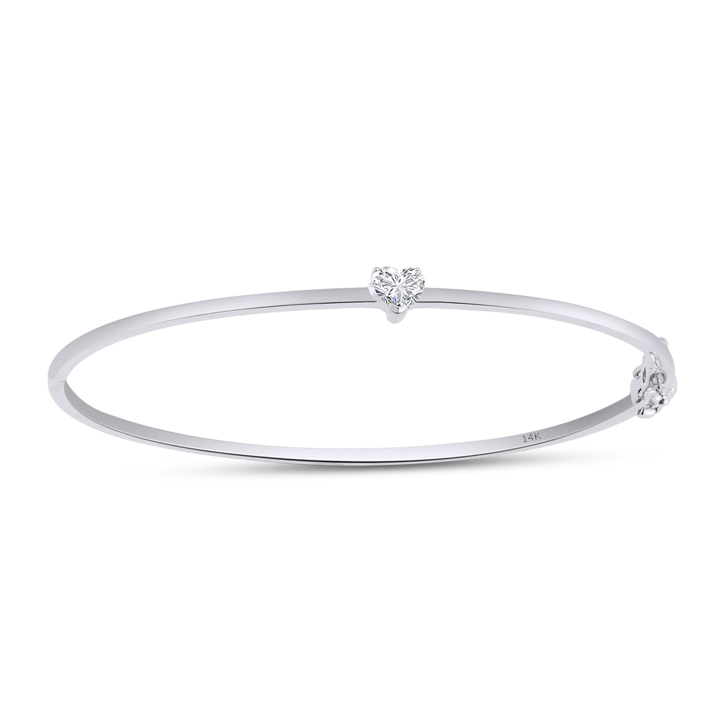 1/2 Carat Heart Shape Lab Created Moissanite Diamond Solitaire Bangle Bracelet In 10K Or 14K Solid Gold & 925 Sterling Silver Jewelry (0.50 Cttw)