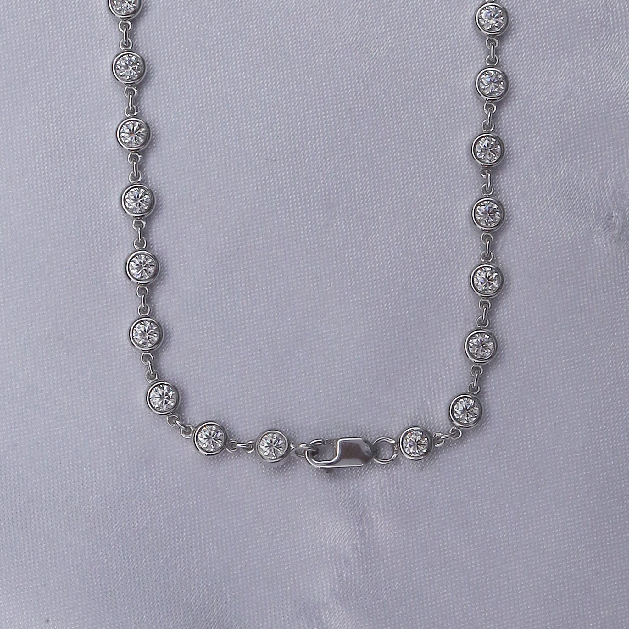 Bezel Set Link Chain Lab Created Moissanite with 3.80MM Width