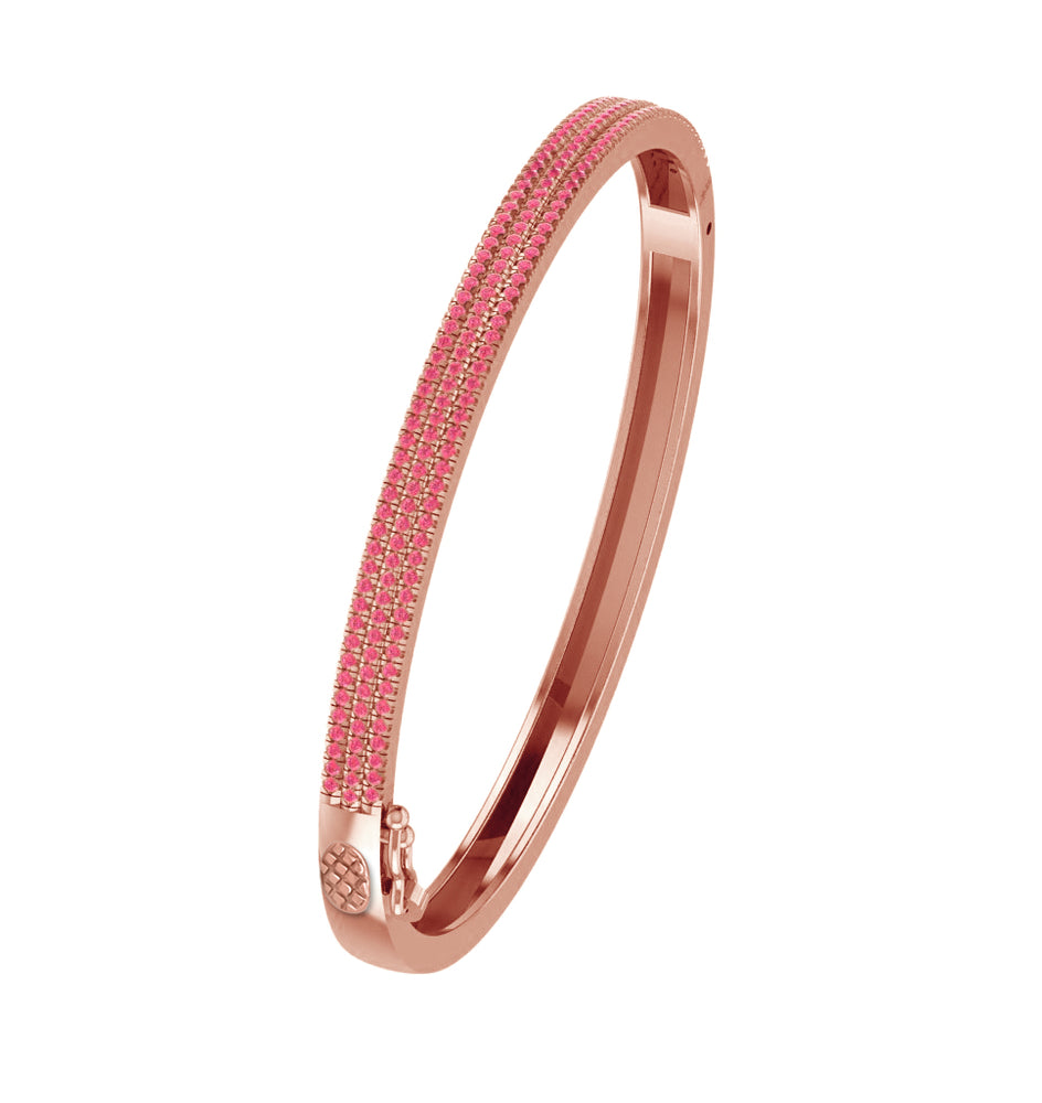 
                      
                        3-Row Pave Set Bangle Bracelet For Women Round Simulated Pink Sapphire In 925 Sterling Silver (6.00" to 7.50")
                      
                    