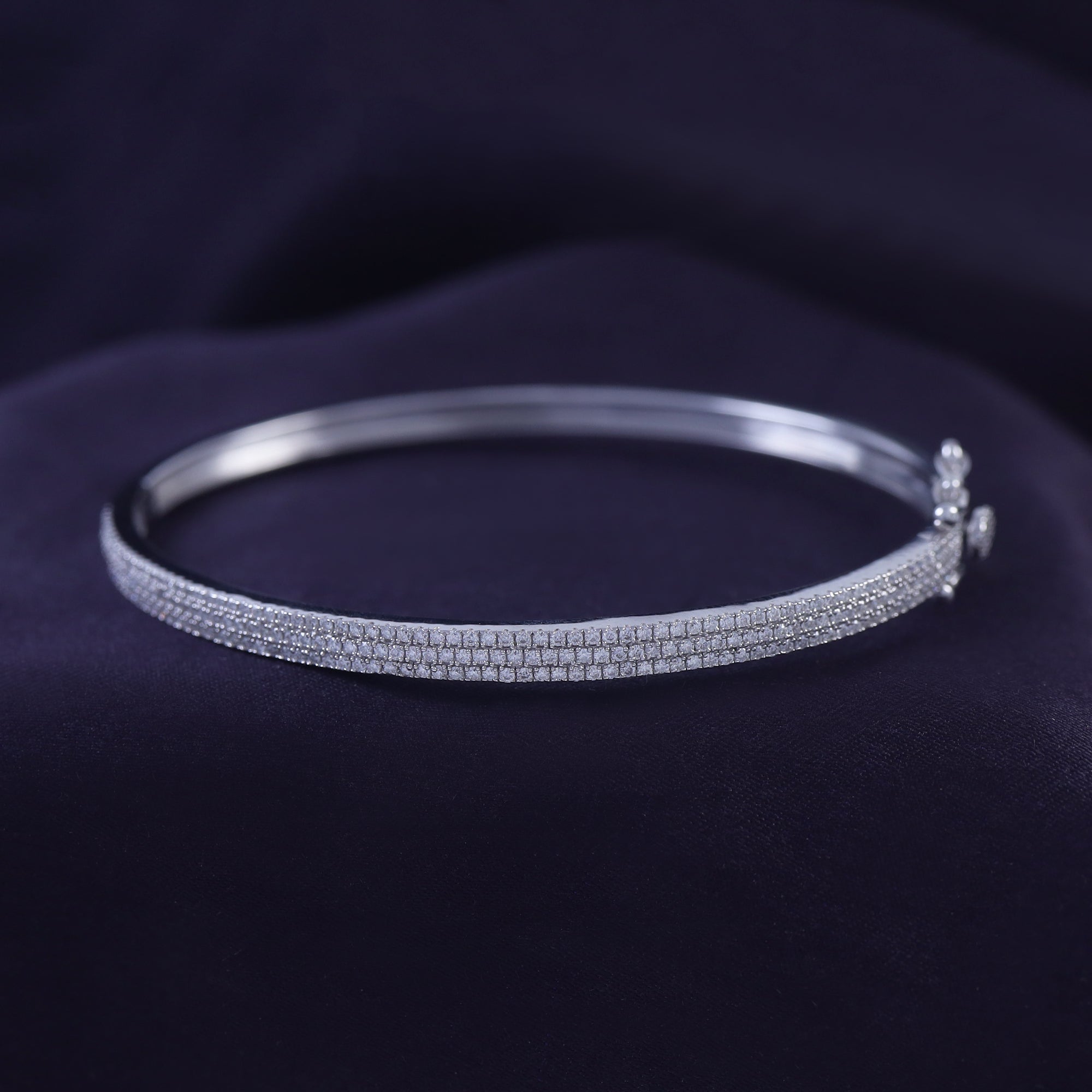 Lab Created Moissanite 3-Row Pave Set Bangle Bracelet