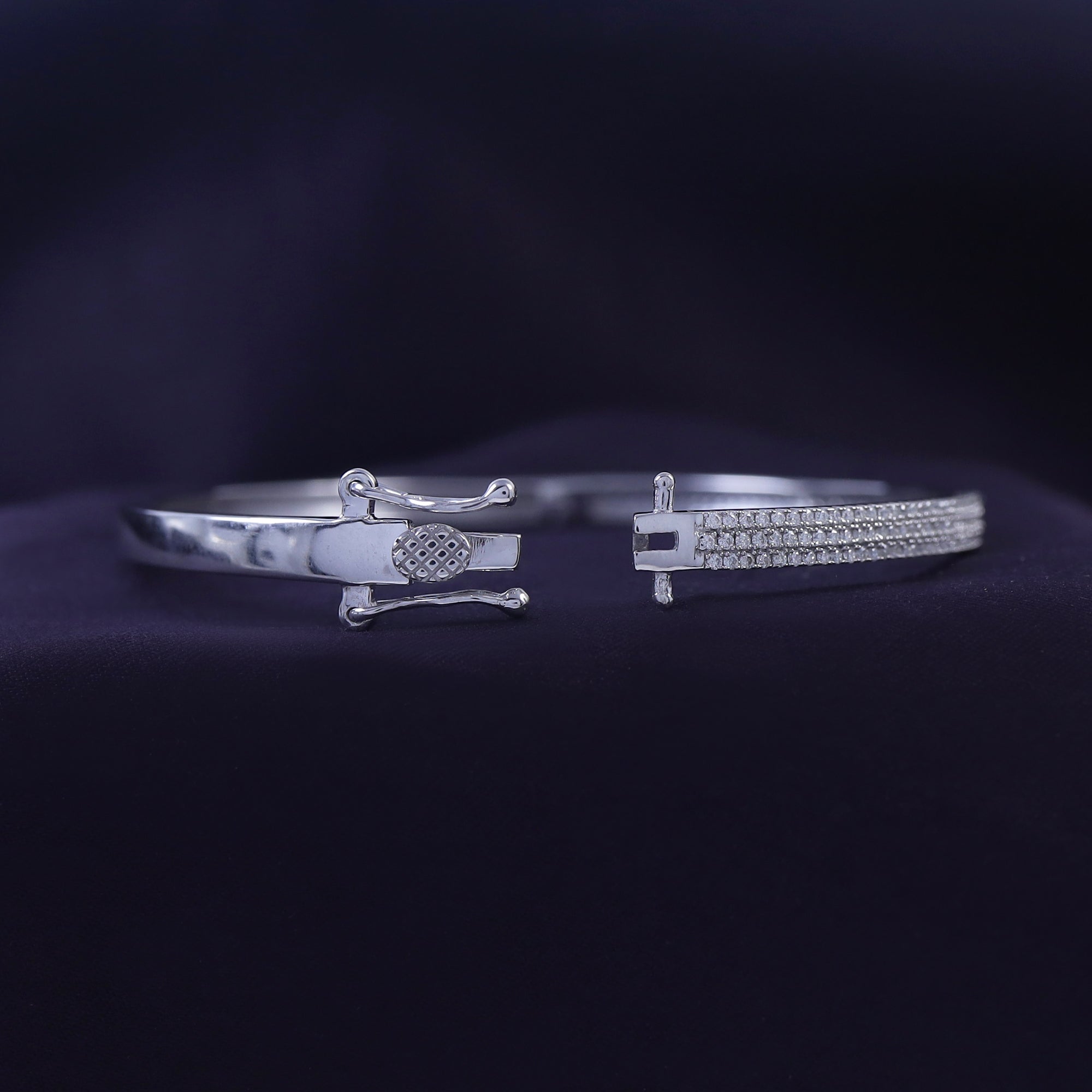 Lab Created Moissanite 3-Row Pave Set Bangle Bracelet