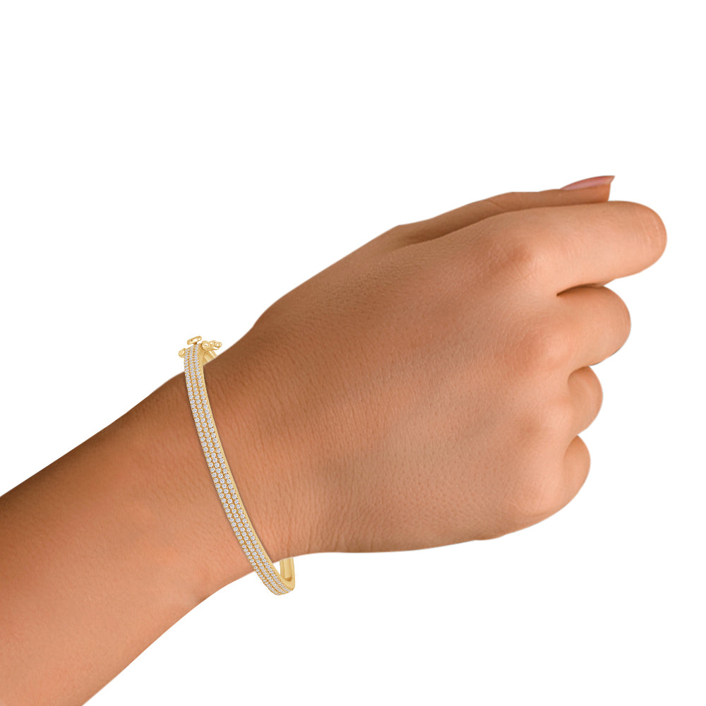 Lab Created Moissanite 3-Row Pave Set Bangle Bracelet