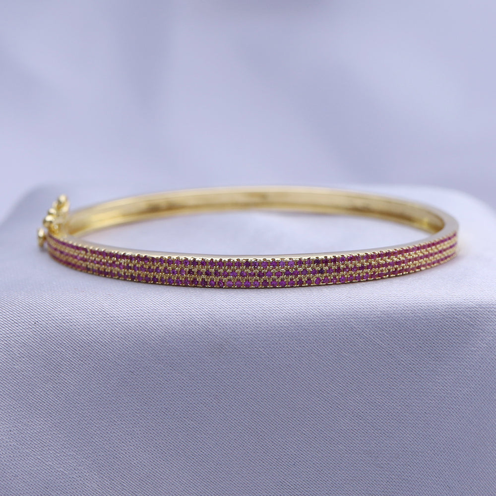 
                      
                        3-Row Pave Set Bangle Bracelet For Women Round Simulated Pink Sapphire In 10K Solid Gold (6.00" to 7.50")
                      
                    