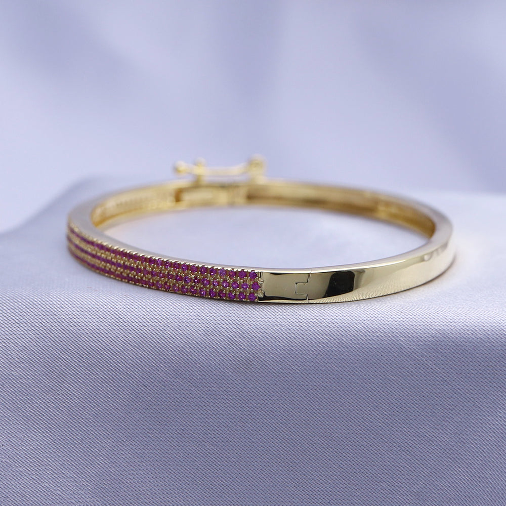 
                      
                        3-Row Pave Set Bangle Bracelet For Women Round Simulated Pink Sapphire In 10K Solid Gold (6.00" to 7.50")
                      
                    