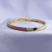 3-Row Pave Set Bangle Bracelet with Simulated Pink Sapphire