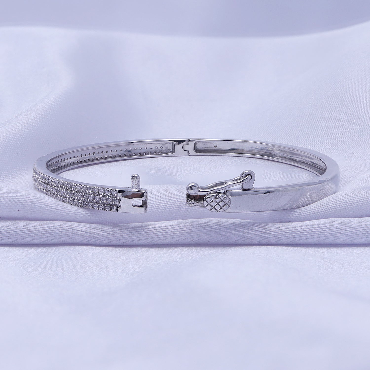 Lab Created Moissanite 3-Row Pave Set Bangle Bracelet