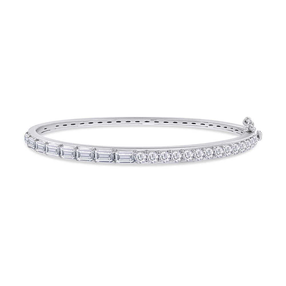 Half And Half Emerald & Round Shape White Cubic Zirconia Bangle Bracelet For Women In 925 Sterling Silver