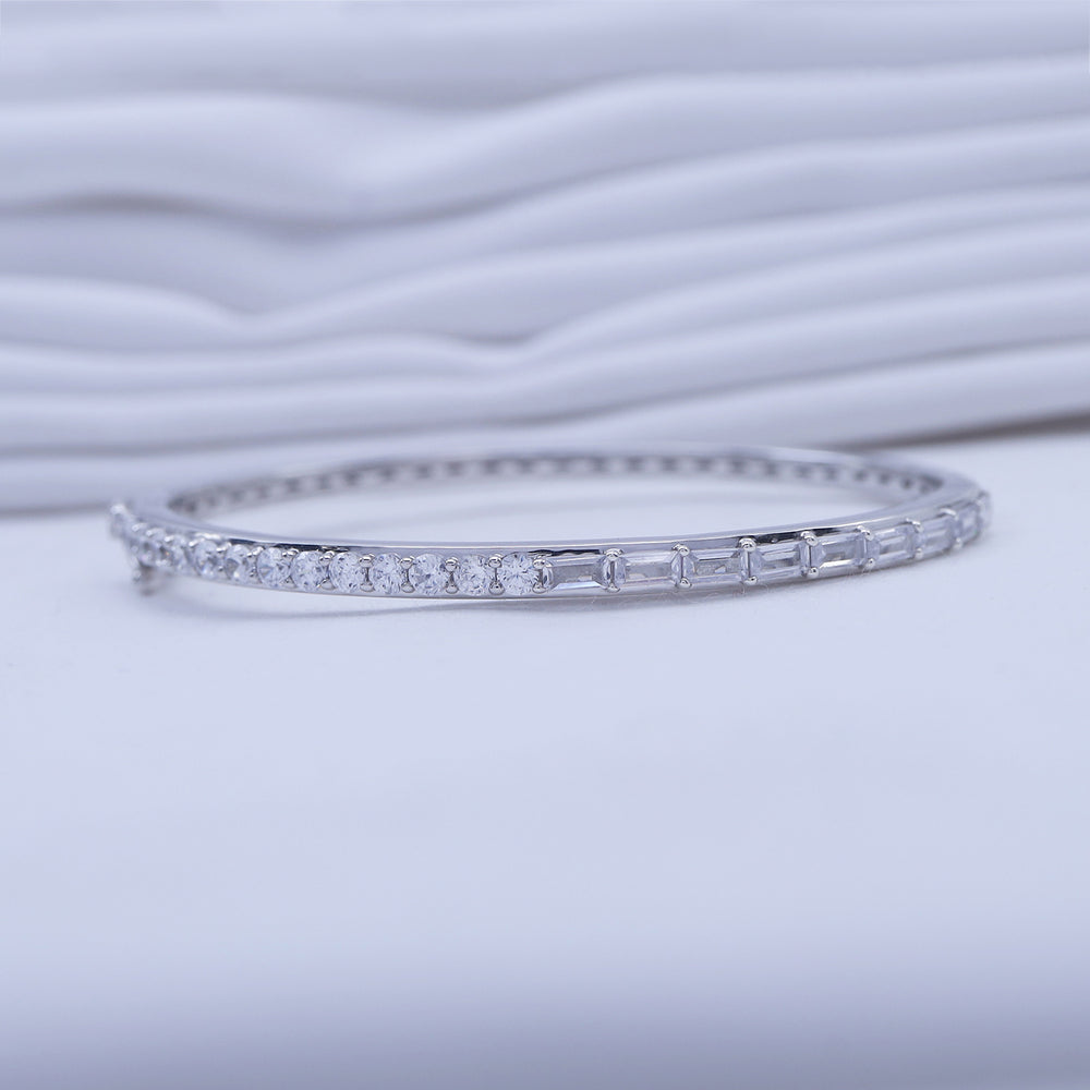 
                      
                        Half And Half Emerald & Round Shape White Cubic Zirconia Bangle Bracelet For Women In 925 Sterling Silver
                      
                    