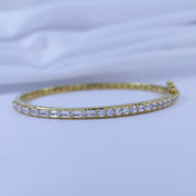 Half And Half Emerald & Round Shape White Cubic Zirconia Bangle Bracelet