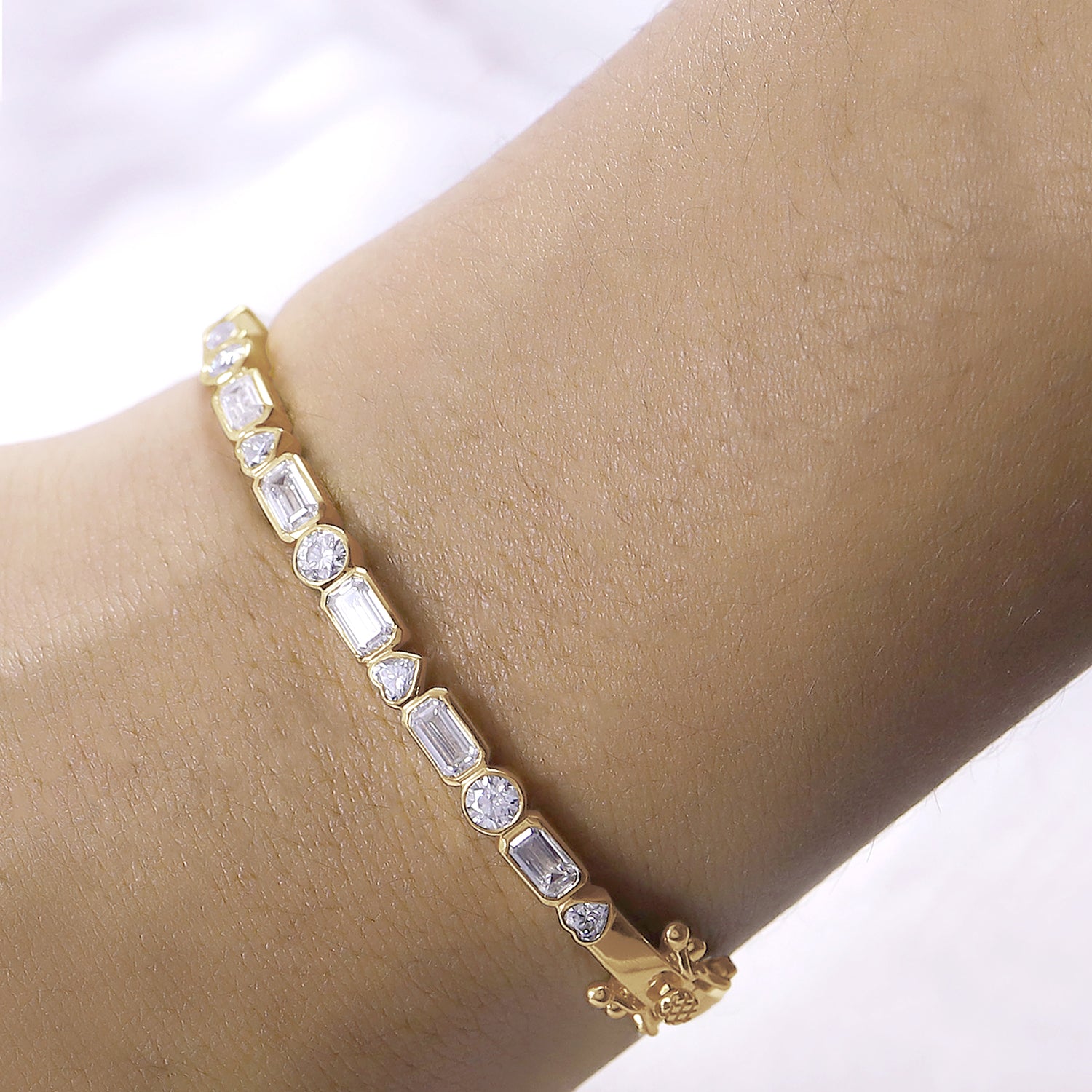 Multi Shape Sparkling White Cubic Zirconia Bangle Bracelet