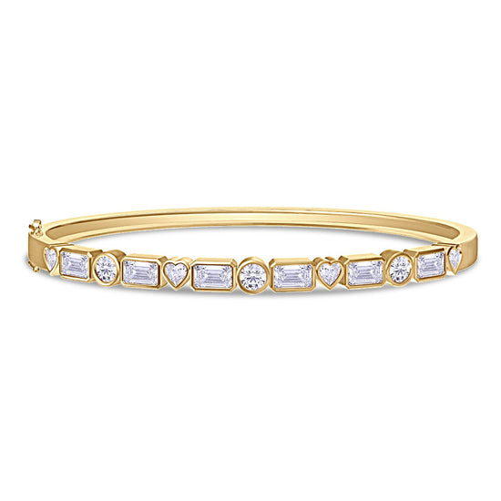 Emerald, Heart & Round Shape Lab Created Moissanite Diamond Bangle Bracelet For Women In 14K Solid Gold