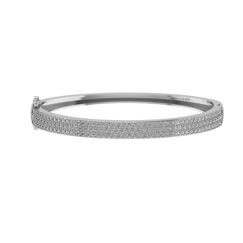 2 Carat Round Shape Lab Created Moissanite Diamond 3-Row Pave Set Bangle Bracelet For Women In 10K Or 14K Solid Gold & 925 Sterling Silver Jewelry (6.00" to 7.50")