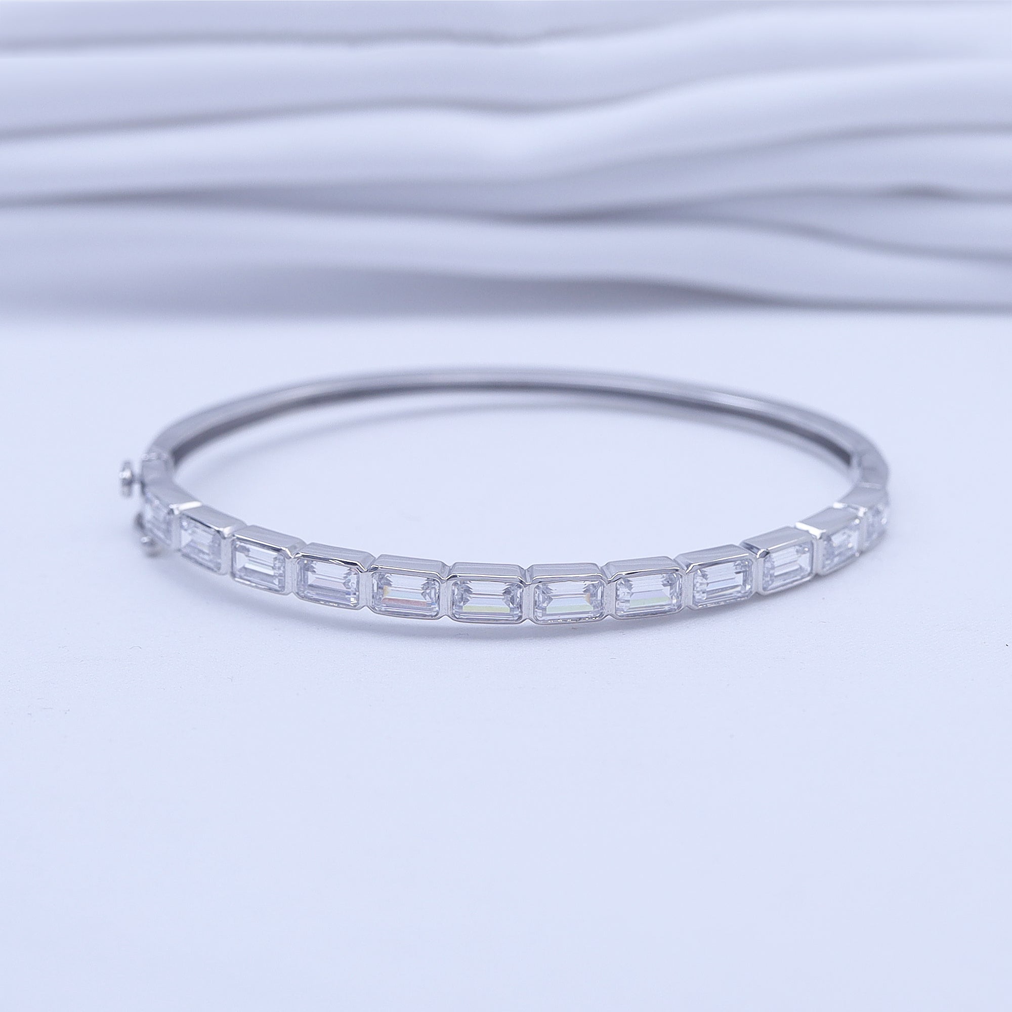 Tennis Bezel Set Classic Bangle Bracelet In White Cubic Zirconia