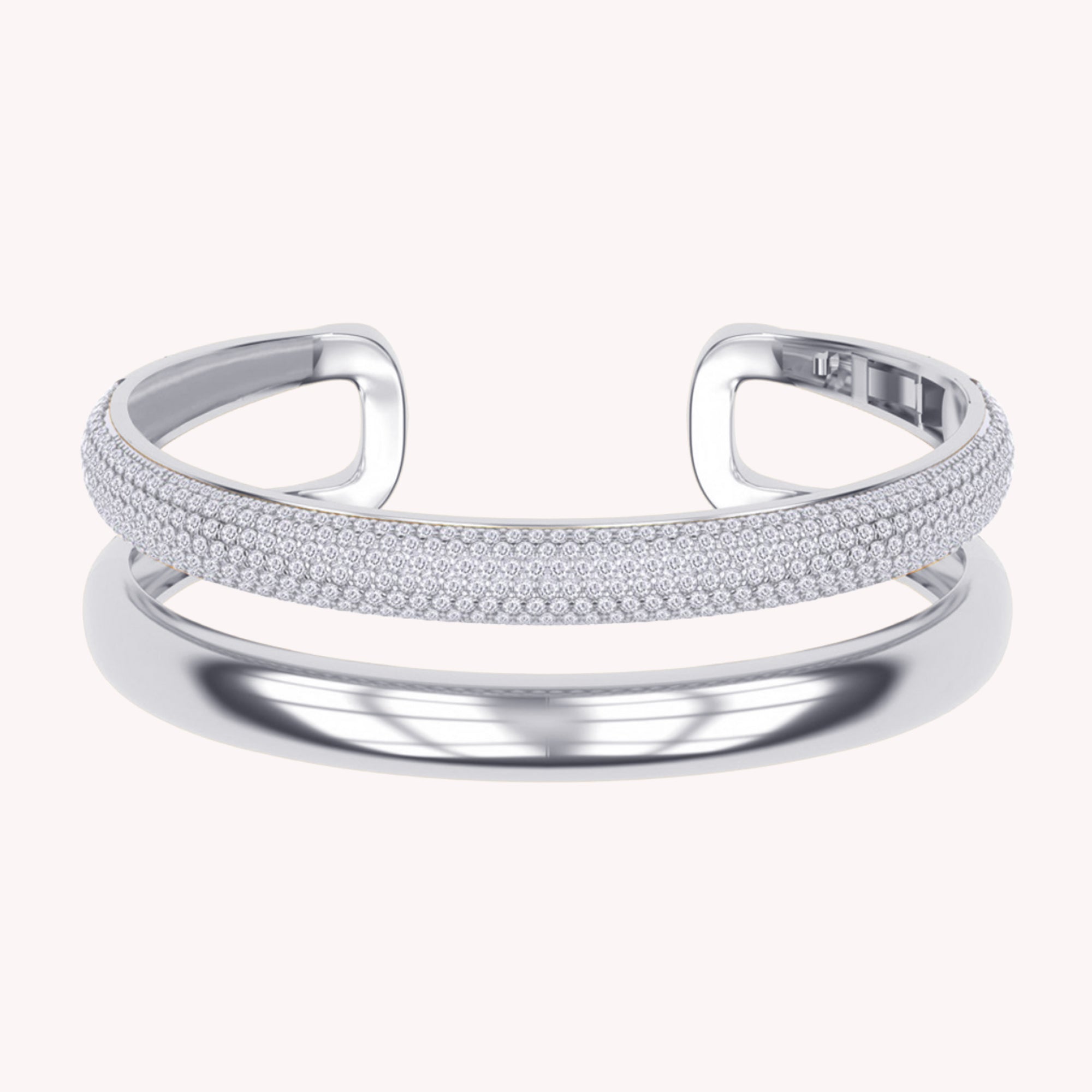 5.00 Cttw Round Lab Created Moiissanite Pave Set Double Domed Open Cuff Bracelet