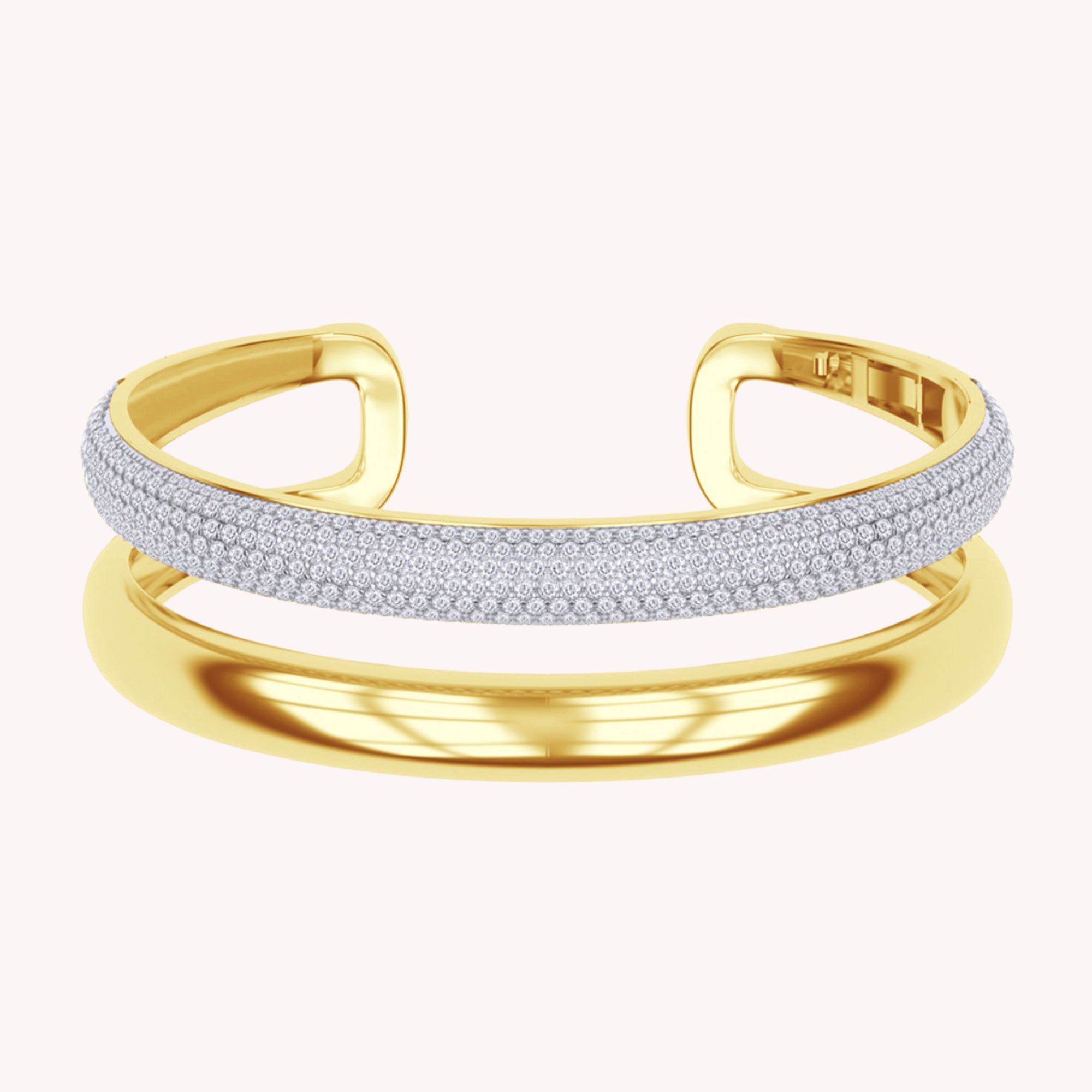 5.00 Cttw Round Lab Created Moiissanite Pave Set Double Domed Open Cuff Bracelet