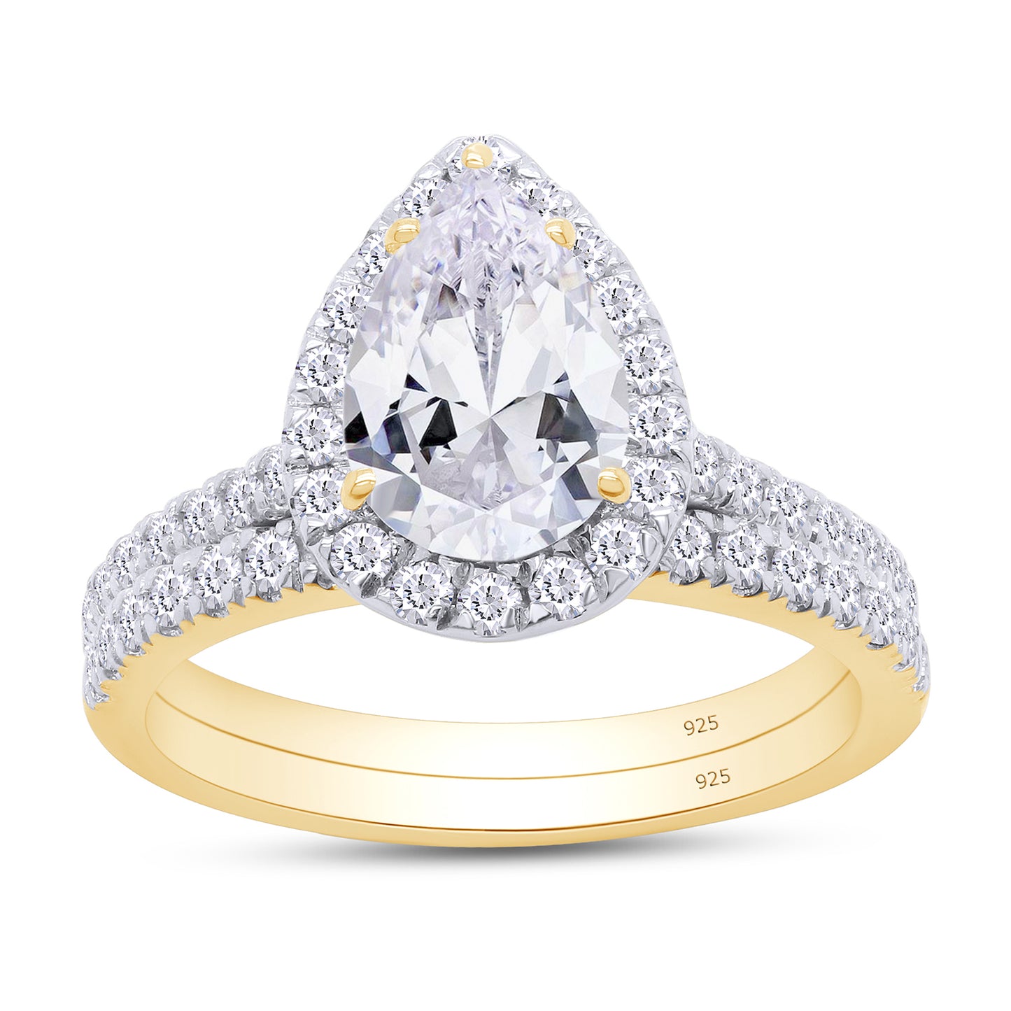 2 Carat Pear & Round Cut Lab Created Moissanite Diamond Halo Teardrop Bridal Ring Set In 925 Sterling Silver