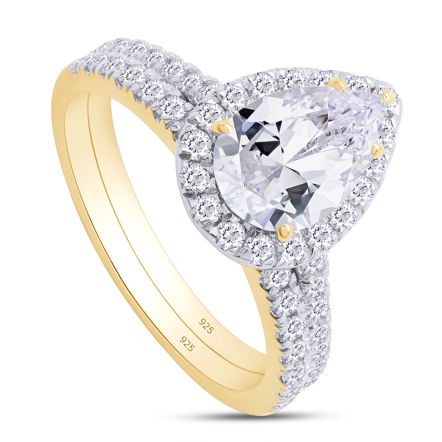 2 Carat Pear & Round Cut Lab Created Moissanite Diamond Halo Teardrop Bridal Ring Set In 925 Sterling Silver