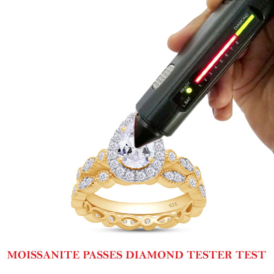 1.40 Carat Pear & Round Cut Lab Created Moissanite Diamond Halo Teardrop Bridal Ring Set In 925 Sterling Silver