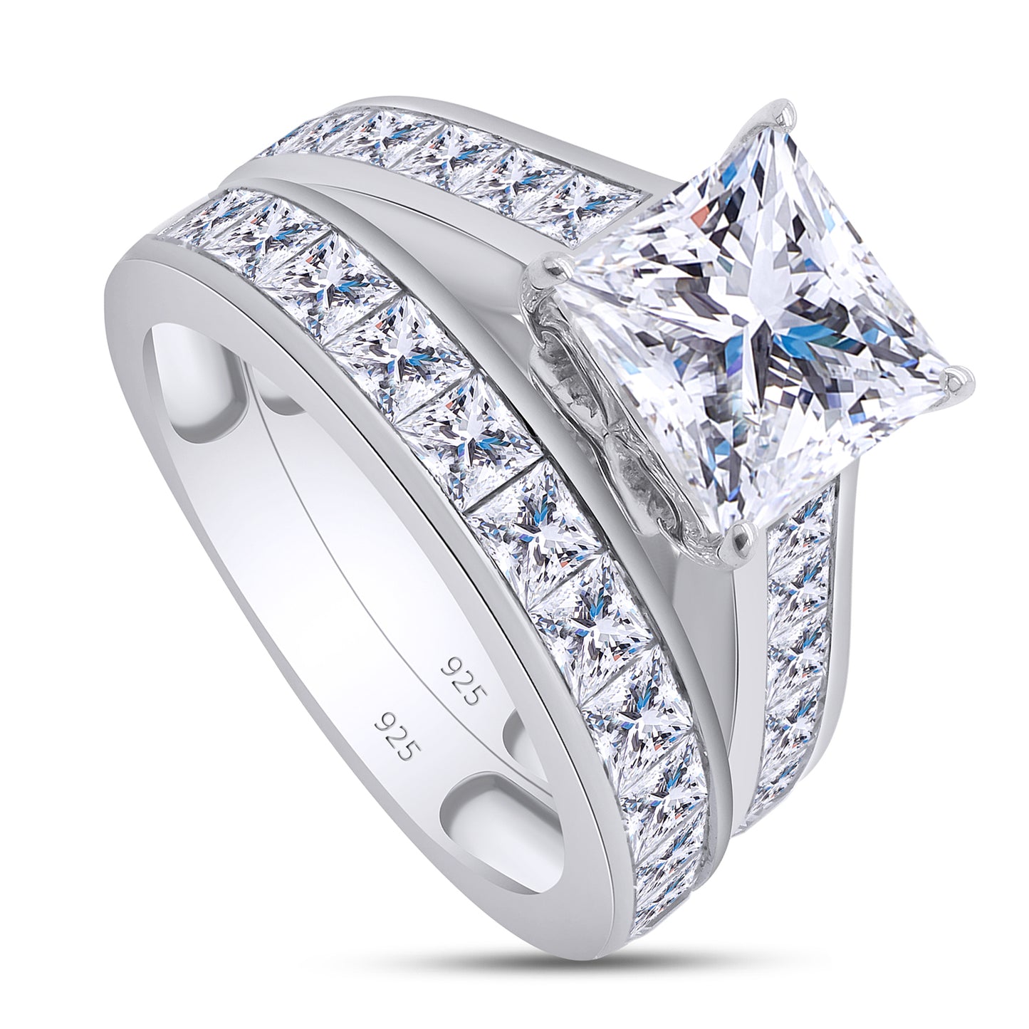 4 Carat Princess Cut Lab Created Moissanite Diamond Wedding Bridal Set Ring For Womens  In 925 Sterling Silver