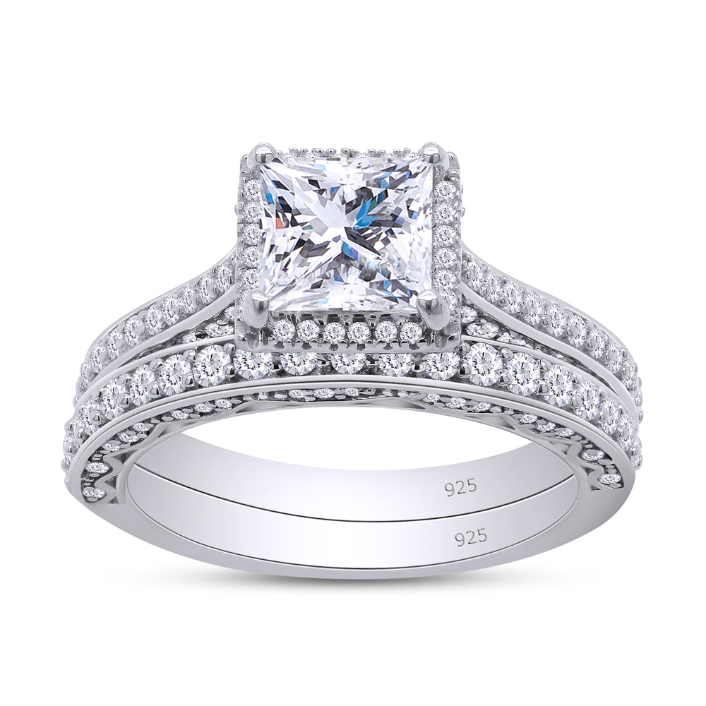 
                      
                        2 Carat 6MM Princess Lab Created Moissanite Diamond Halo Engagement Bridal Set Rings In 925 Sterling Silver
                      
                    