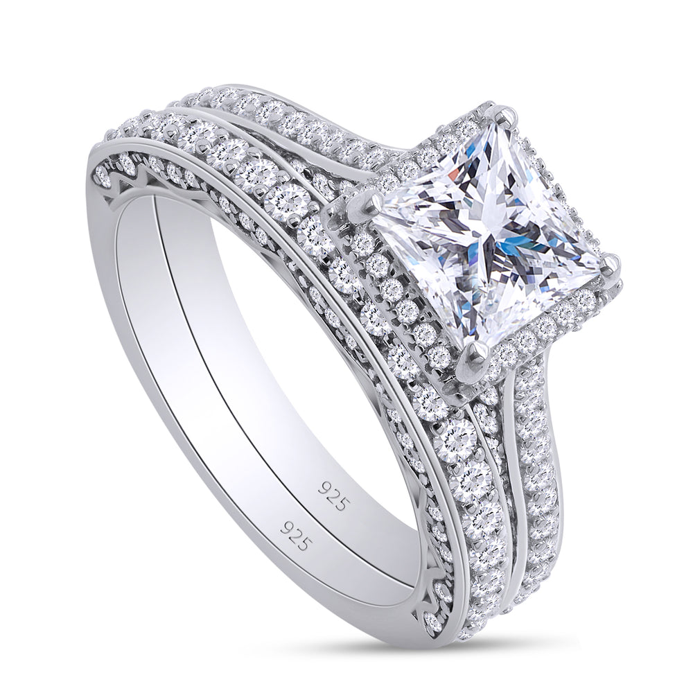 
                      
                        2 Carat 6MM Princess Lab Created Moissanite Diamond Halo Engagement Bridal Set Rings In 925 Sterling Silver
                      
                    