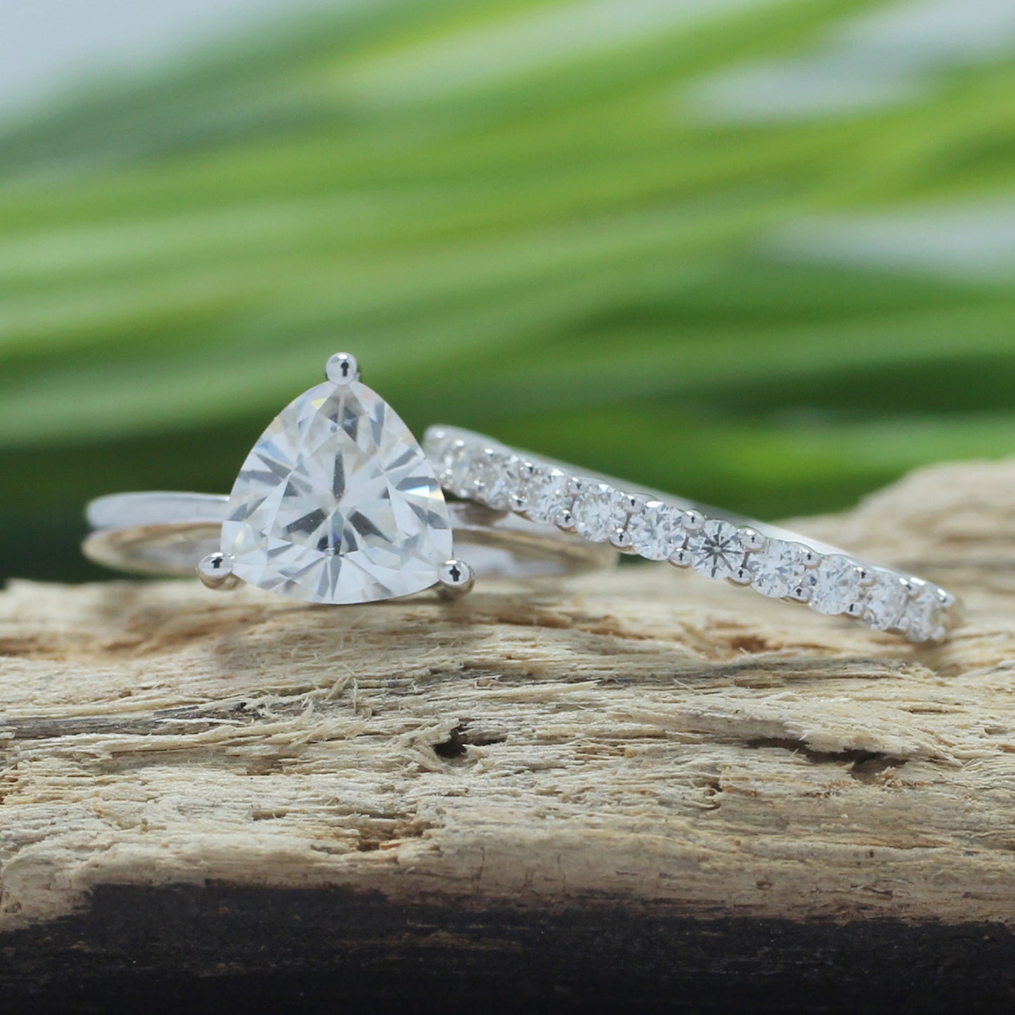 2 Carat 8MM Trillion-Cut Lab Created Moissanite Diamond Solitaire Ring With Band Gift In 925 Sterling Silver