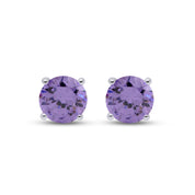 Solitaire Stud Earrings Simulated Birthstone 925 Sterling Silver