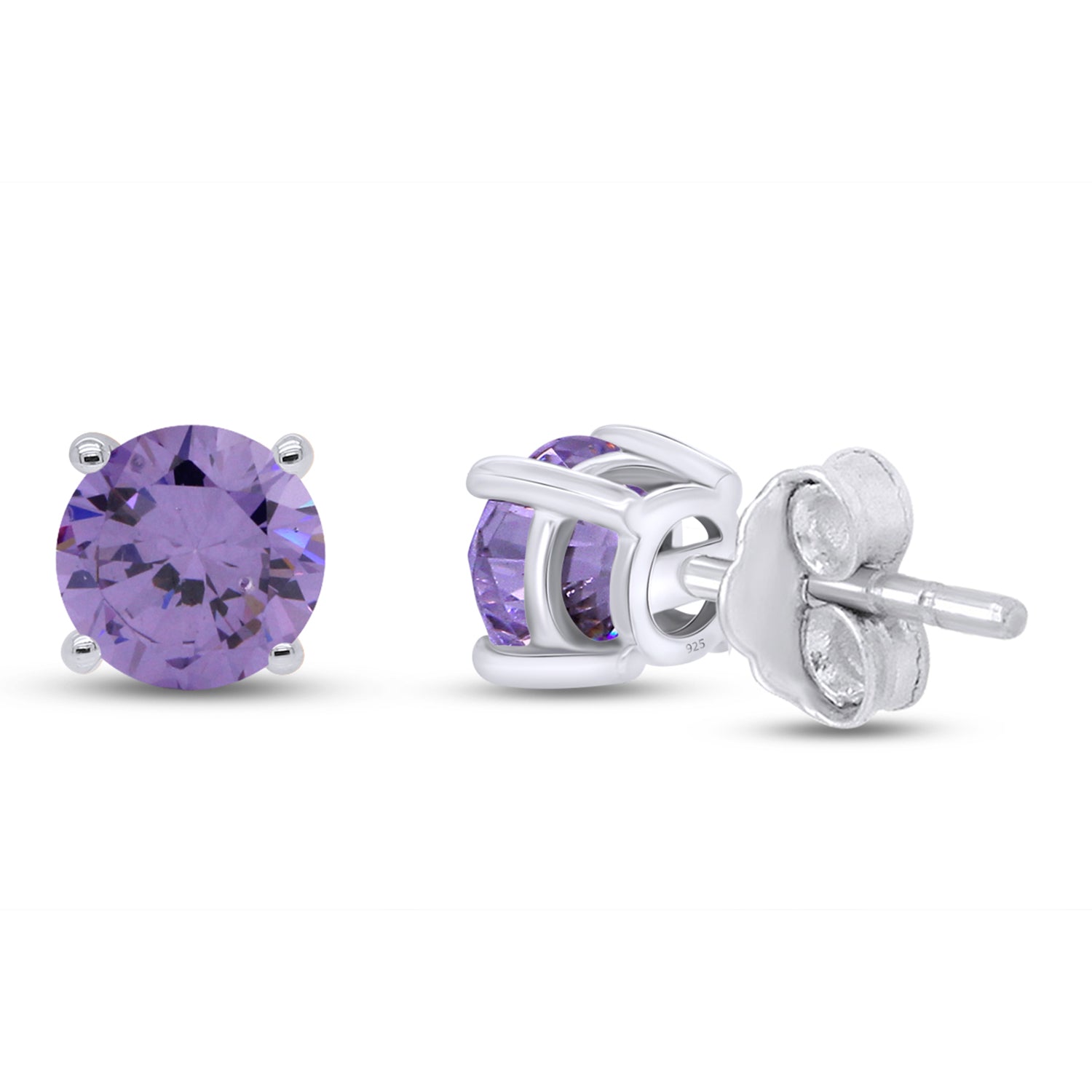 Solitaire Stud Earrings Simulated Birthstone 925 Sterling Silver