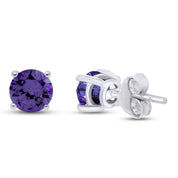 Solitaire Stud Earrings Simulated Birthstone 925 Sterling Silver