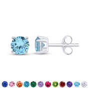 Solitaire Stud Earrings Simulated Birthstone 925 Sterling Silver
