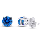 Solitaire Stud Earrings Simulated Birthstone 925 Sterling Silver