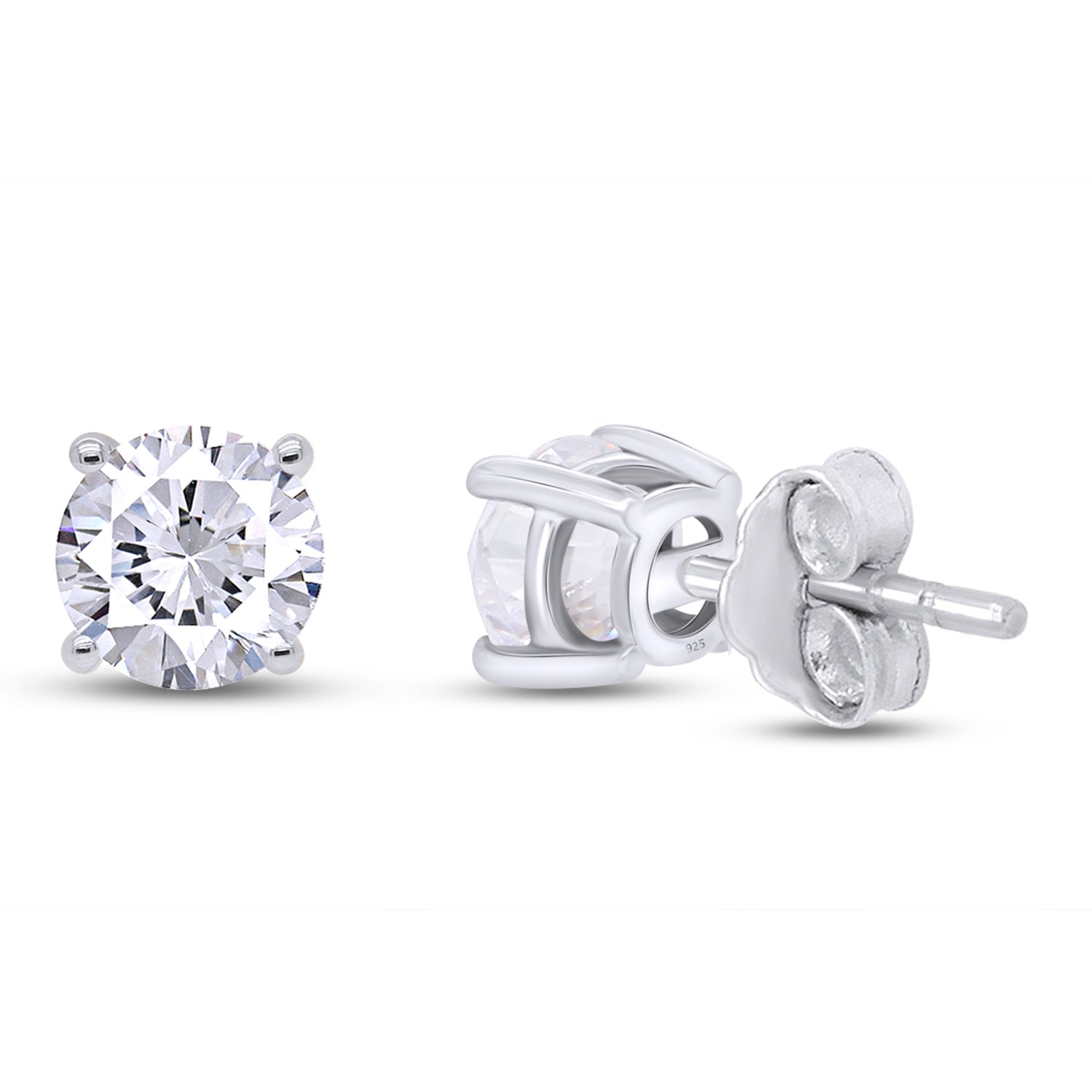 Solitaire Stud Earrings Simulated Birthstone 925 Sterling Silver