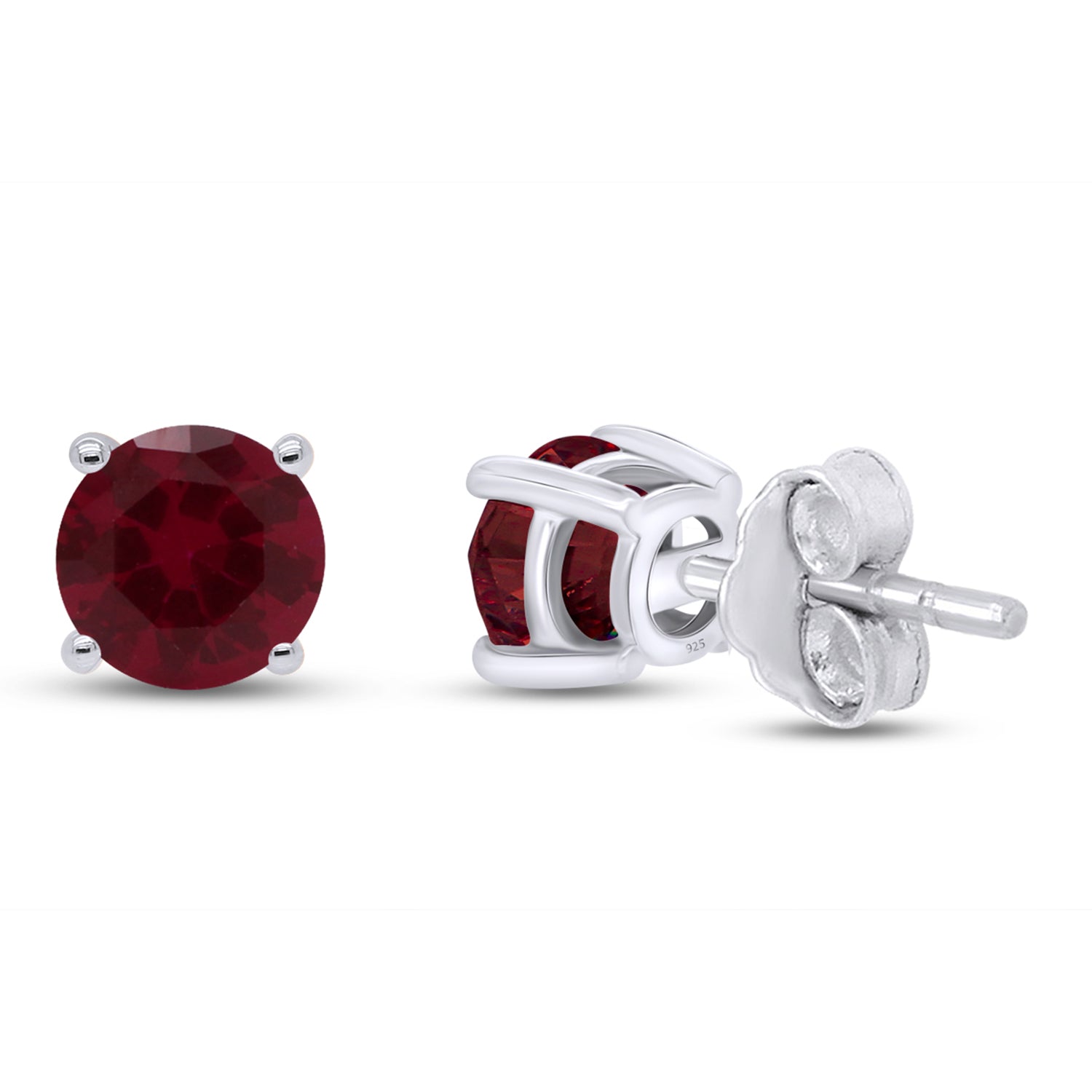 Solitaire Stud Earrings Simulated Birthstone 925 Sterling Silver