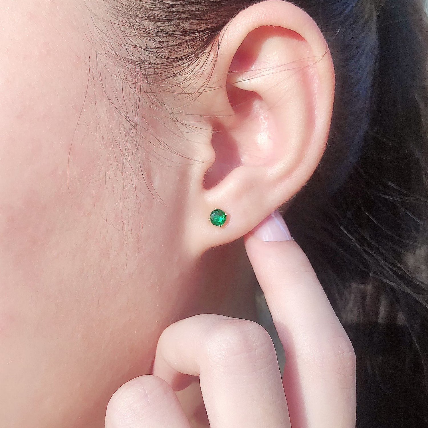 Solitaire Stud Earrings Simulated Birthstone 925 Sterling Silver