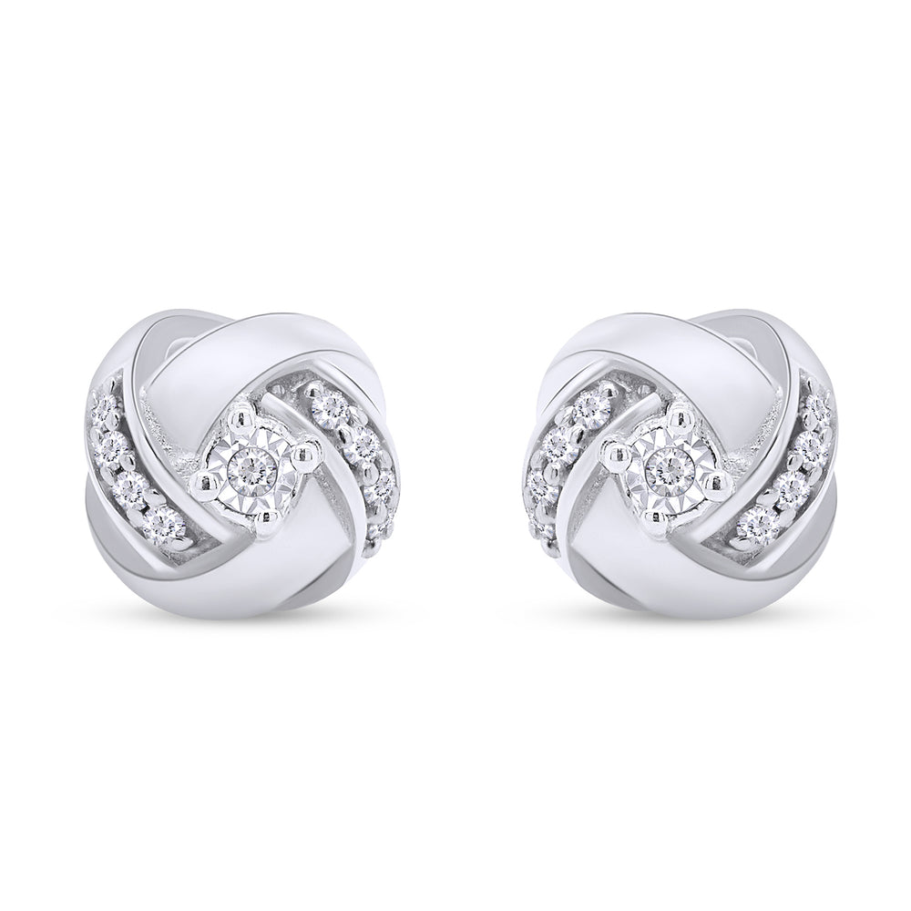 1/8 Carat Round Cut White Natural Diamond Love Knot Stud Earrings In 925 Sterling Silver