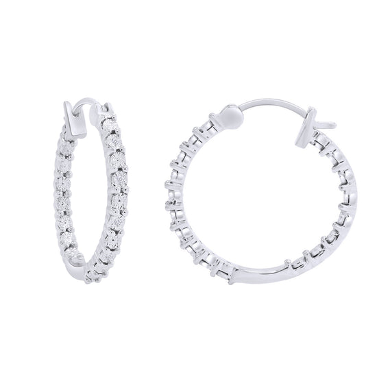 Load image into Gallery viewer, Round Cut White Natural Diamond Accent Miracle Set Inside Outside Huggies Hoop Earrings For Women In 925 Sterling Silver
