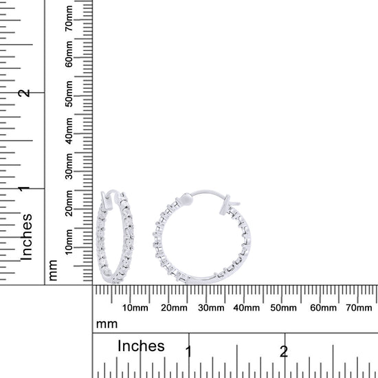 Round Cut White Natural Diamond Accent Miracle Set Inside Outside Huggies Hoop Earrings For Women In 925 Sterling Silver