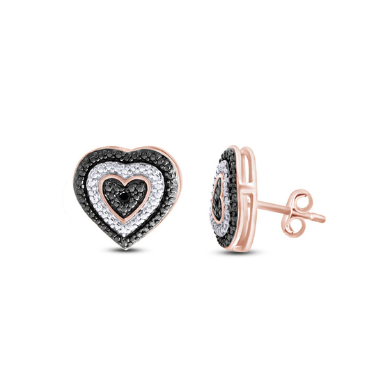 Black & White Natural Diamond Heart Shape Stud Earrings in 925 Sterling Silver (0.02 Ct)